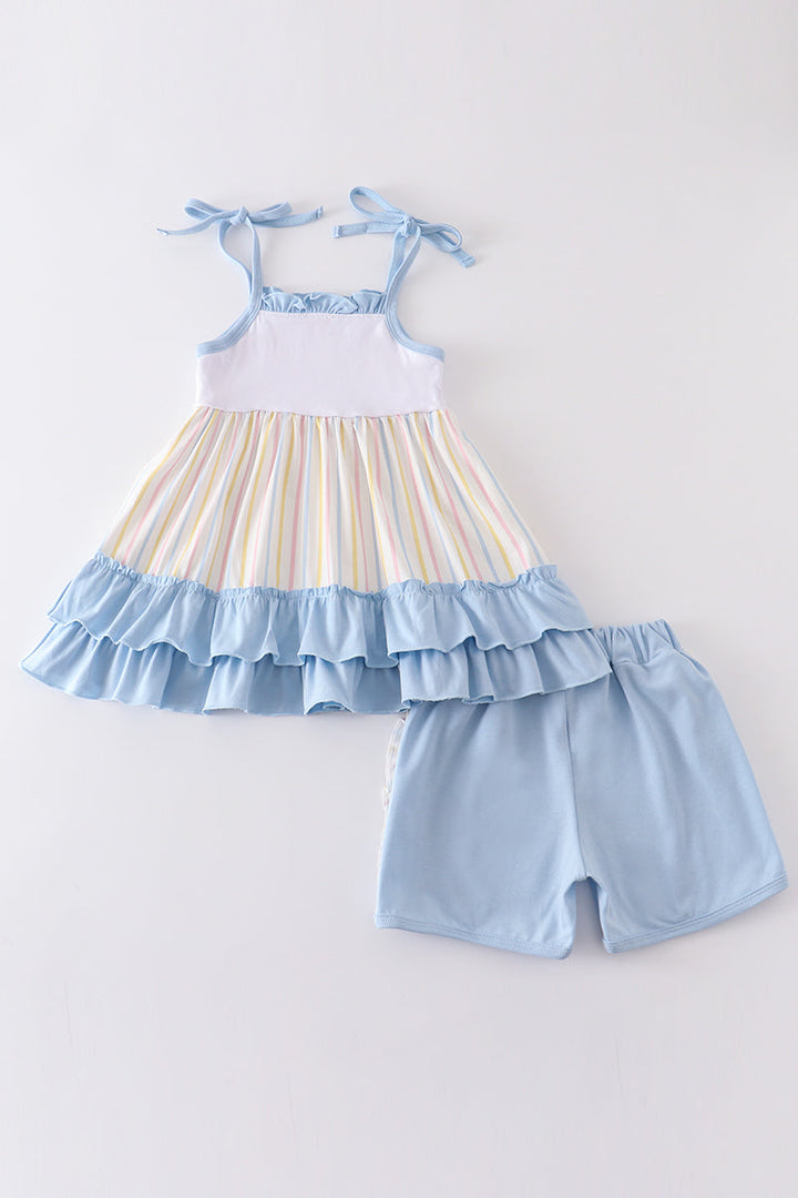 Multicolored Stripe Ice Cream Applique Girl Set