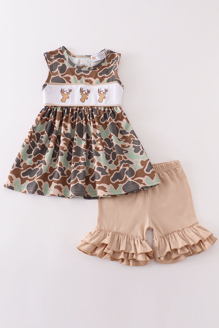 Camouflage Antler Embroidery Girl Set