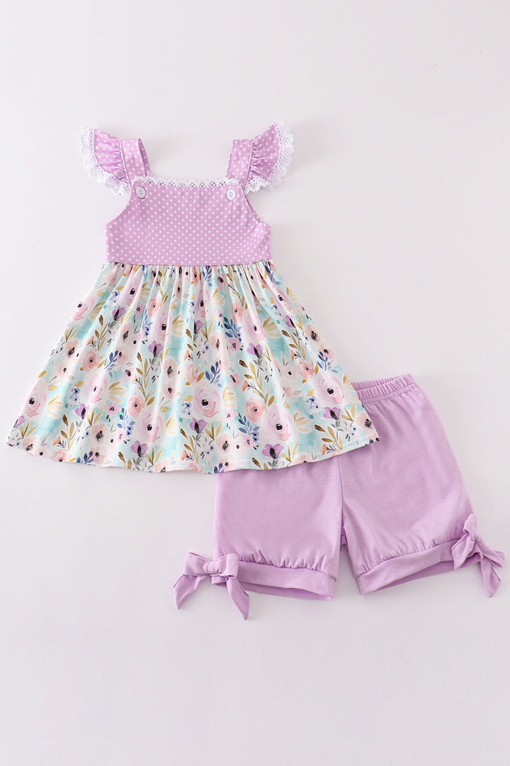 Purple Floral Ruffle Set