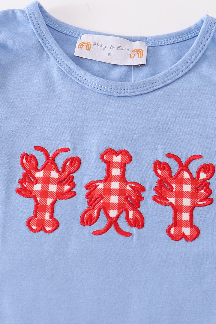 Red Plaid Lobster Applique Girl Set