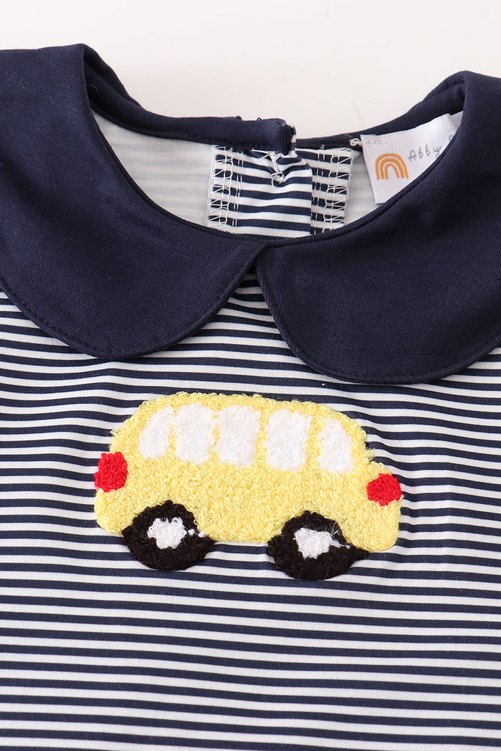 Navy Bus French Knot Girl Set