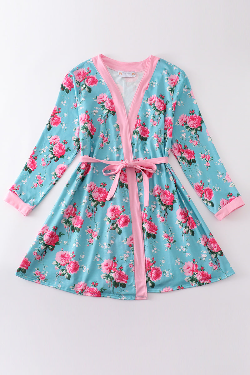 Mint Floral Women Pajamas Robe