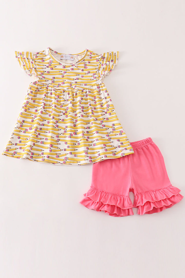 Yellow Pencil Girl Ruffle Set