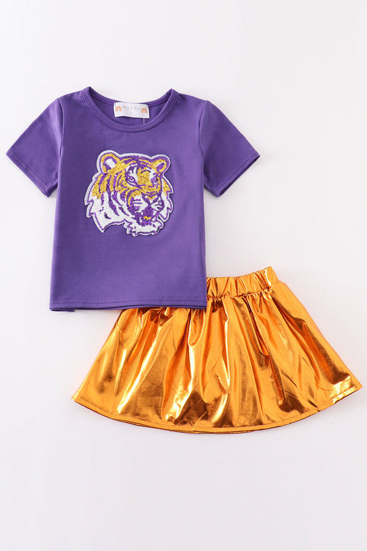 Purple Gold Lsu Tiger Sequin Laser Skort Set