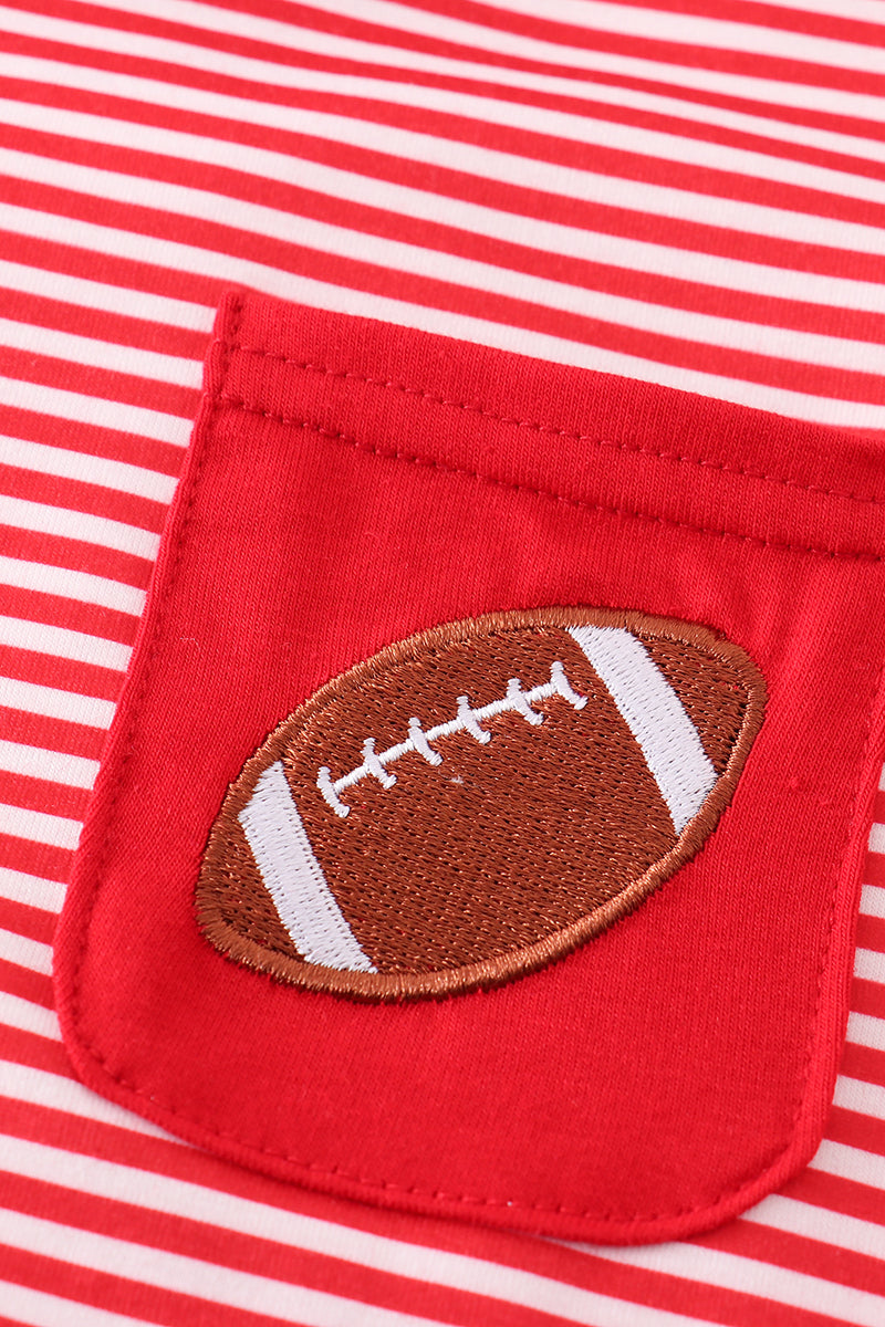 Maroon Stripe Football Embroidery Top