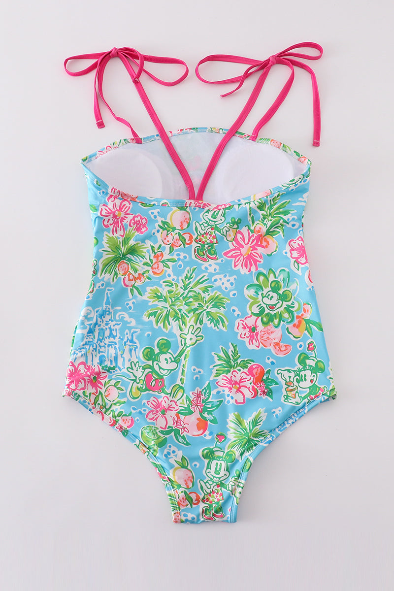 Pink Floral Character Print Mom Swimsuit