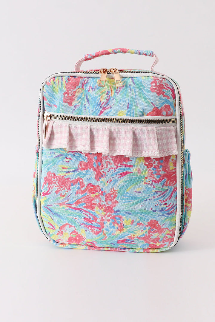 Green Floral Ruffle Lunch Bag