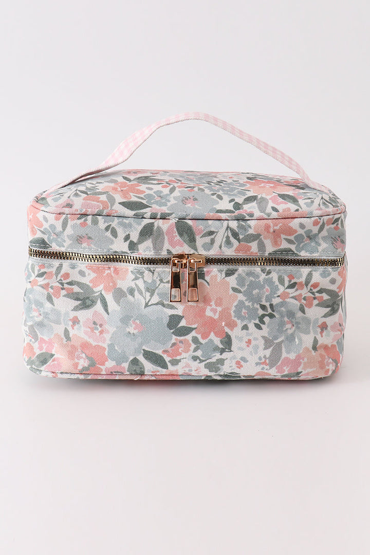 Pink Floral Makeup Bag