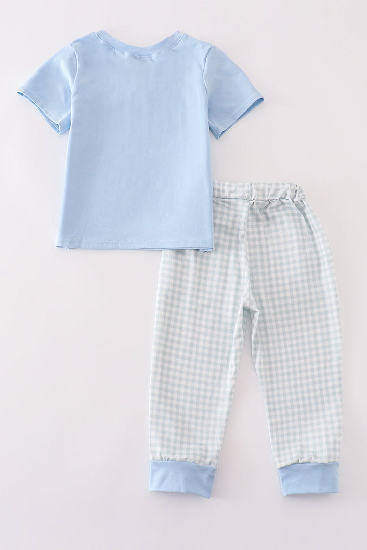 Blue Gingham Boy Pants Set