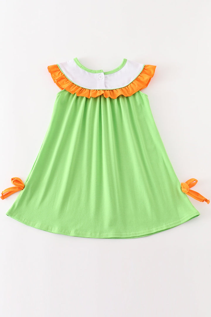 Green Halloween Cat Embroidery Dress