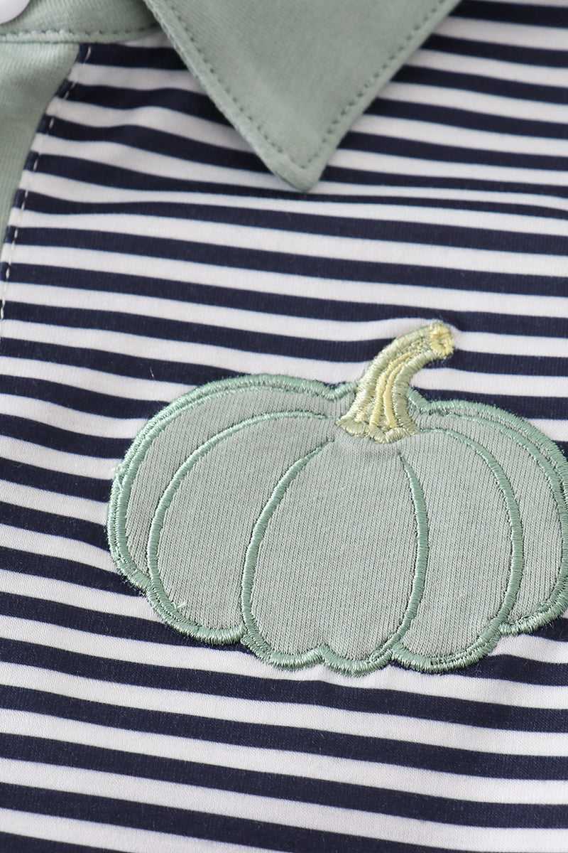 Sage Pumpkin Embroidery Stripe Boy Set