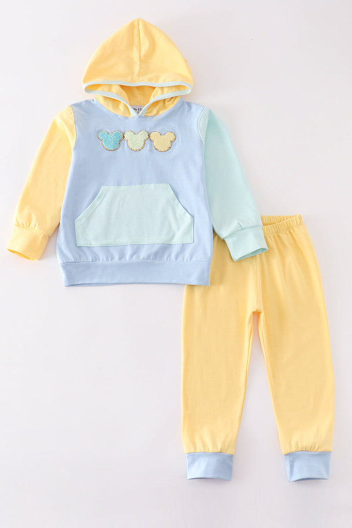 Color Blocked Character French Knot Boy Hoodie Set