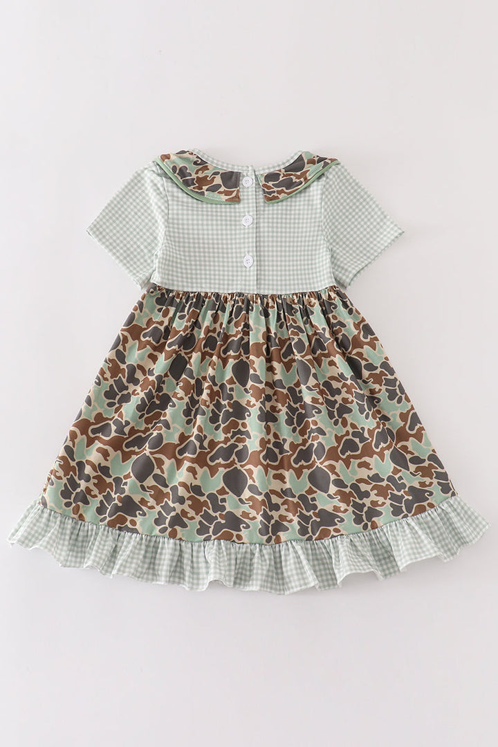 Camouflage Duck Embroidery Ruffle Dress