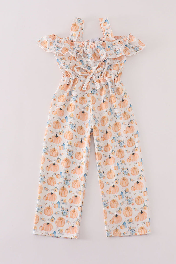 Orange Pumpkin Print Girl Jumpsuit