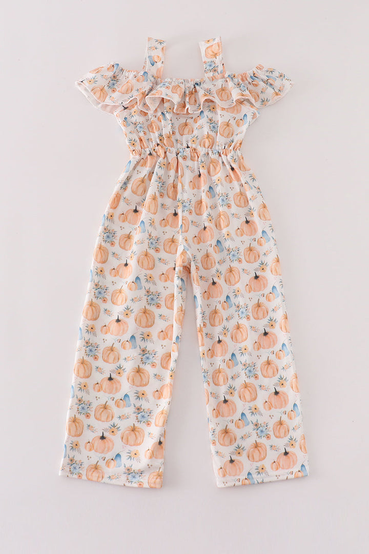 Orange Pumpkin Print Girl Jumpsuit