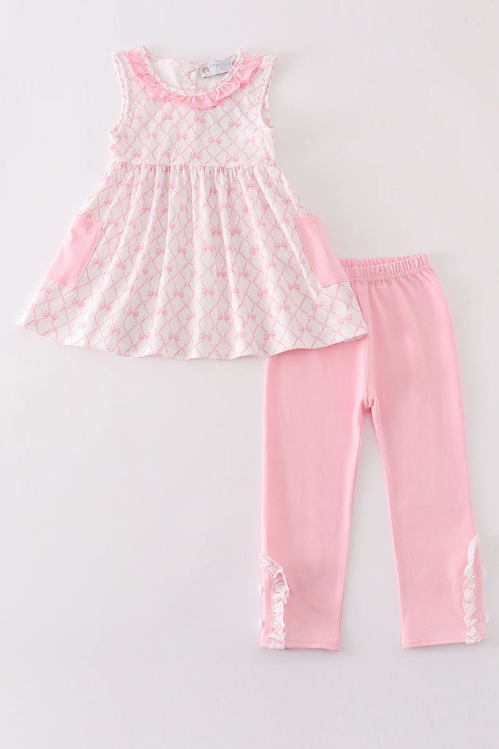 Pink Bow Embroidery Girl Set