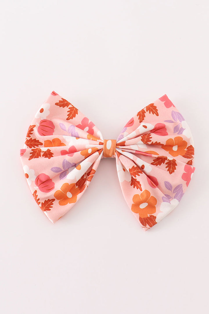 Pumpkin Floral Print 1pc Hair Bow