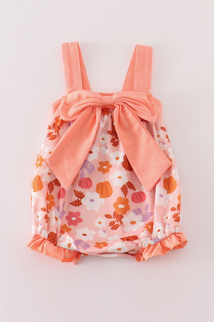 Pumpkin Floral Print Bow Girl Bubble