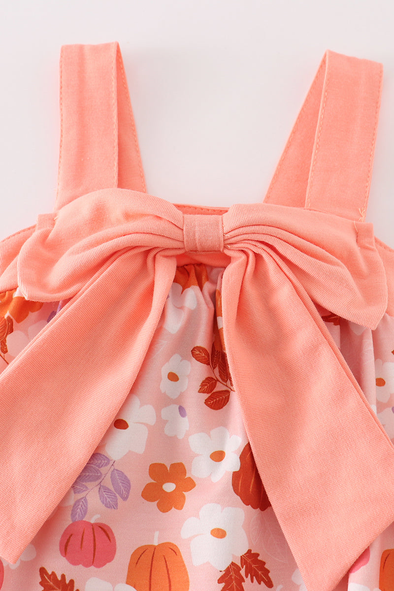 Pumpkin Floral Print Bow Girl Bubble