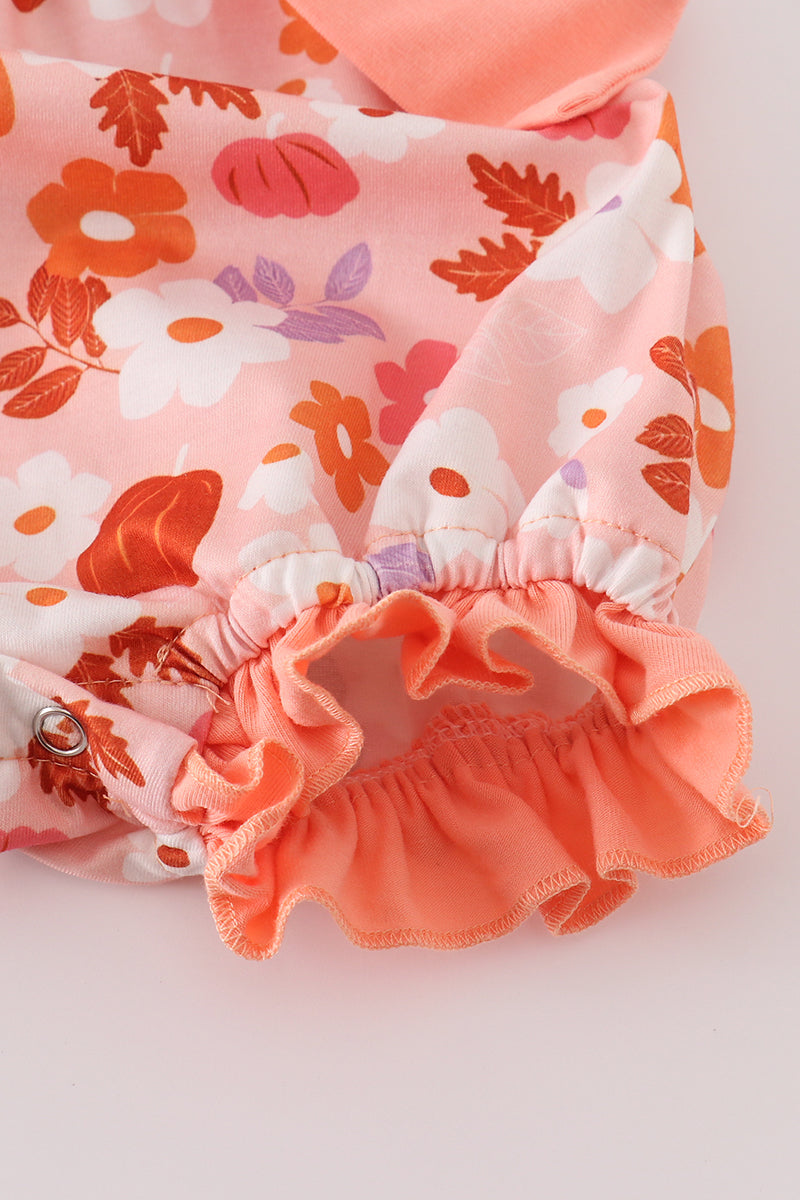 Pumpkin Floral Print Bow Girl Bubble