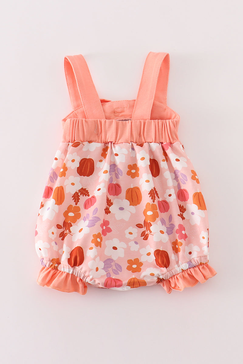 Pumpkin Floral Print Bow Girl Bubble