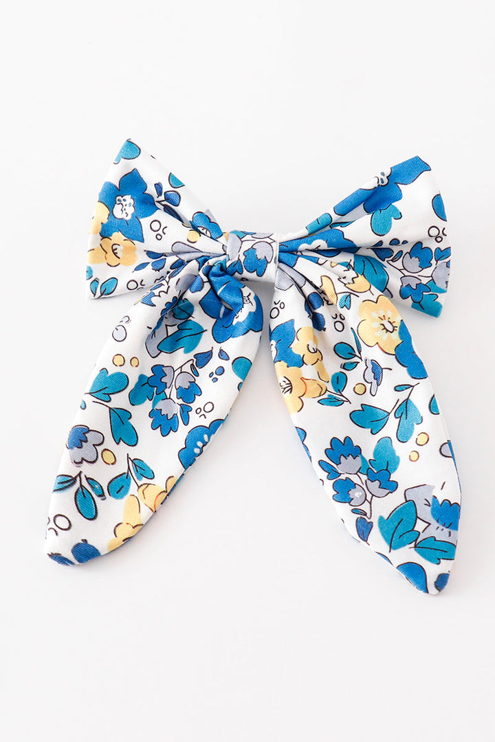 Blue Floral Print Hair Sailor Bow