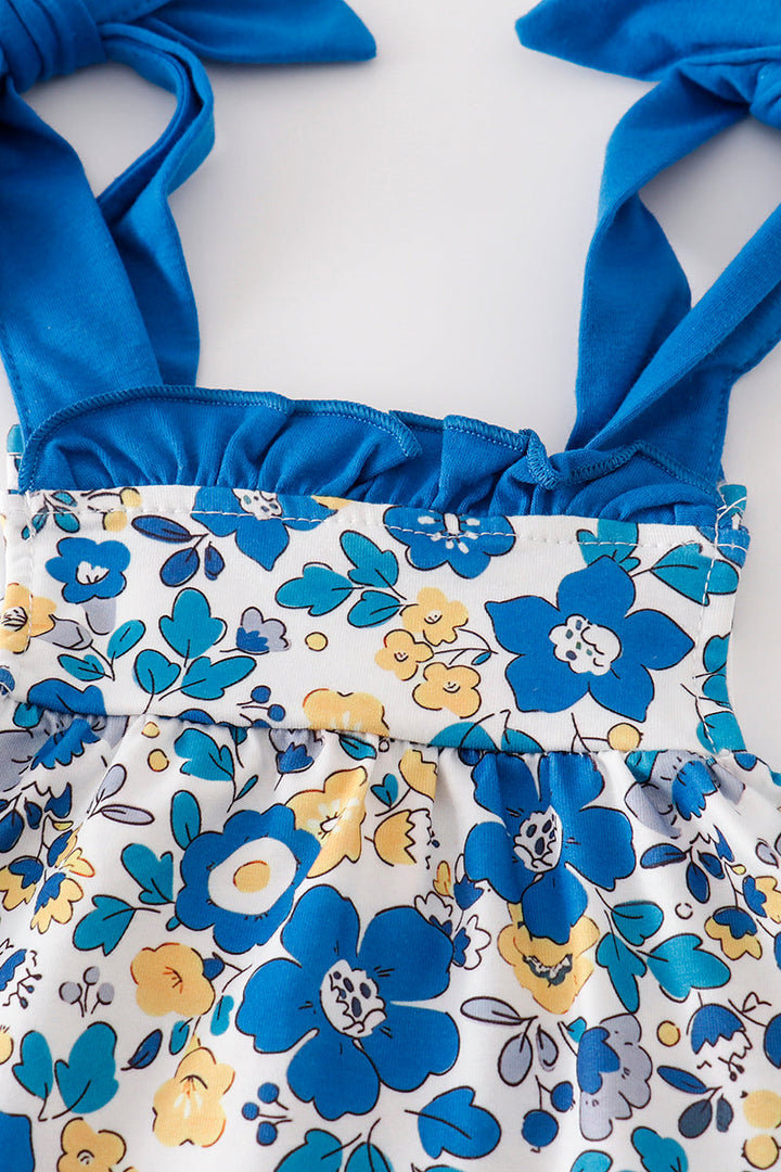 Blue Floral Print Ruffle Baby Bloomers Set