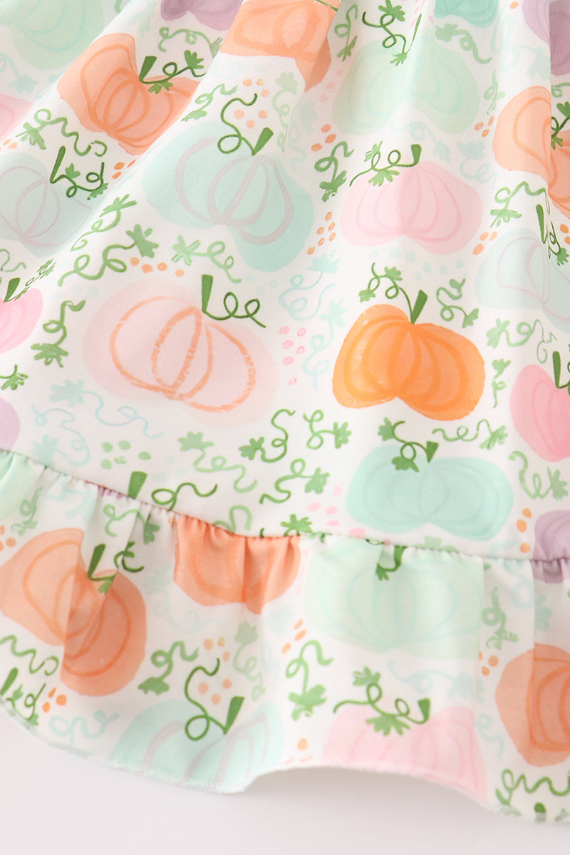 Pumpkin Print Ruffle Girl Set