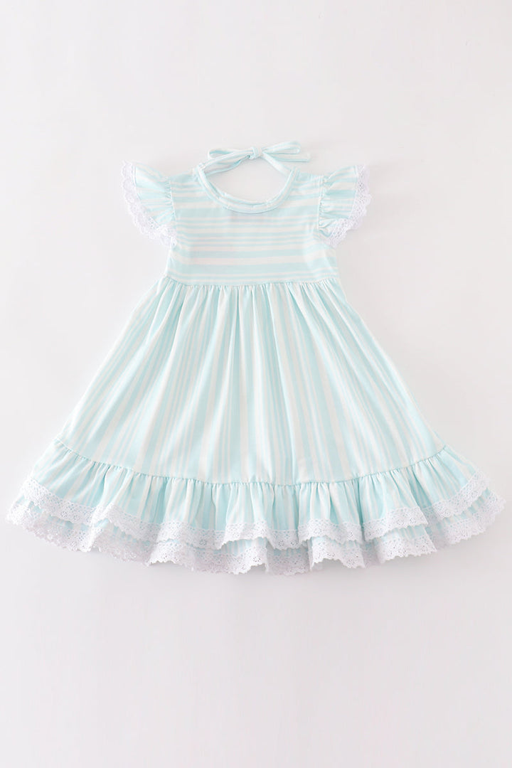 Blue Stripe Ruffle Dress