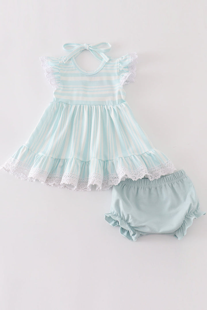 Blue Stripe Ruffle Baby Bloomer Set