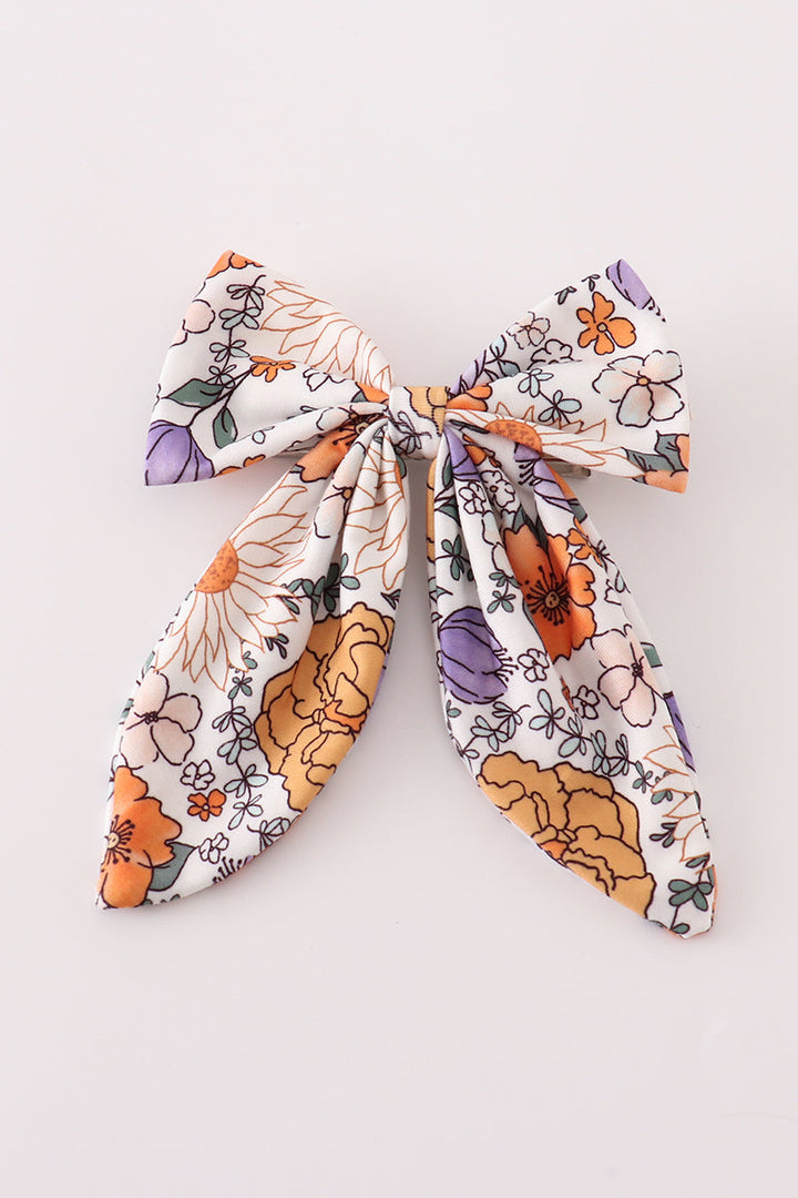 Coral Floral Print Hair Sailor Bow