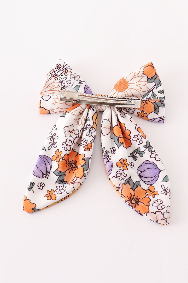 Coral Floral Print Hair Sailor Bow