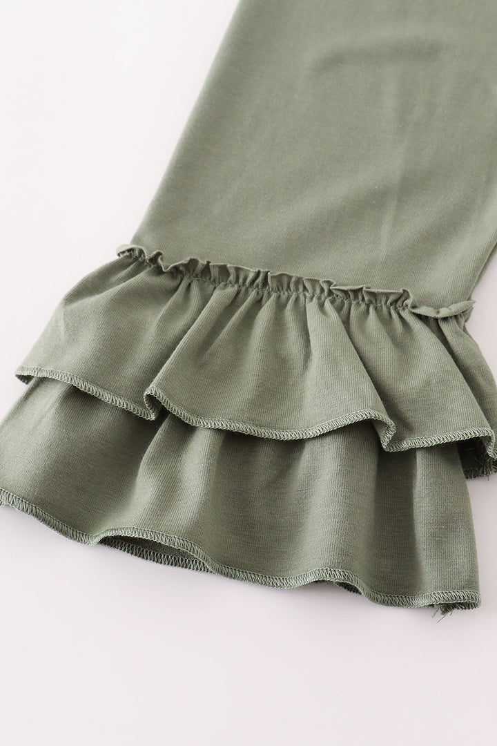 Green Pumpkin Ruffle Girl Pants Set