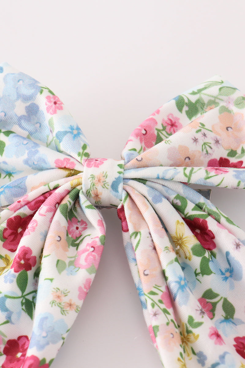 Pink Floral Print Sailor Hair Bow