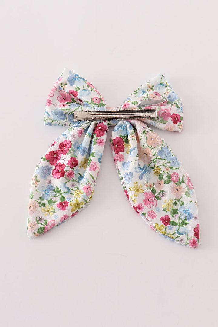 Pink Floral Print Sailor Hair Bow