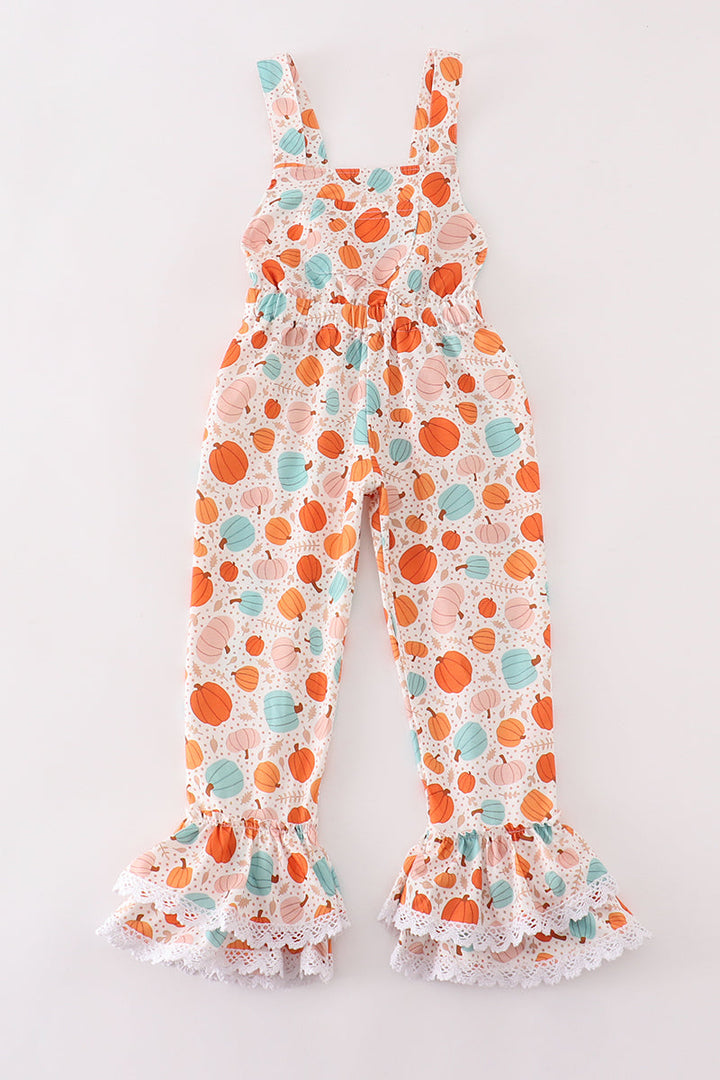 Orange Pumpkin Print Girl Jumpsuit