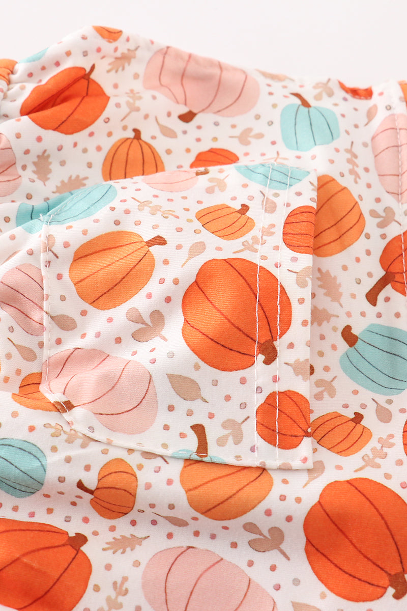 Orange Pumpkin Print Girl Jumpsuit