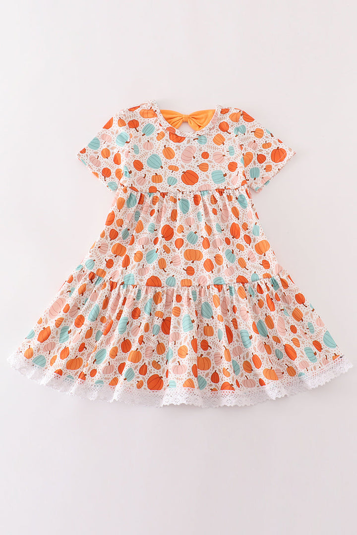 Orange Pumpkin Print Girl Dress