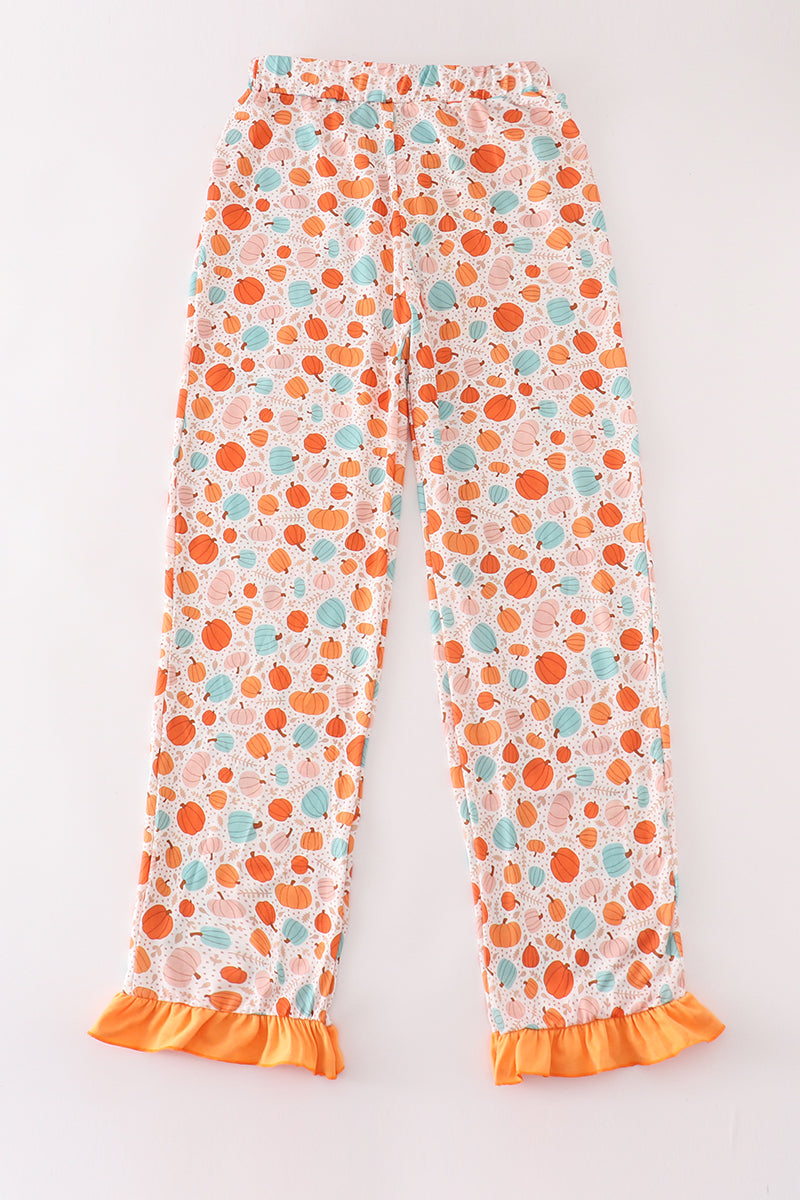 Orange Pumpkin Print Mom Ruffle Pants