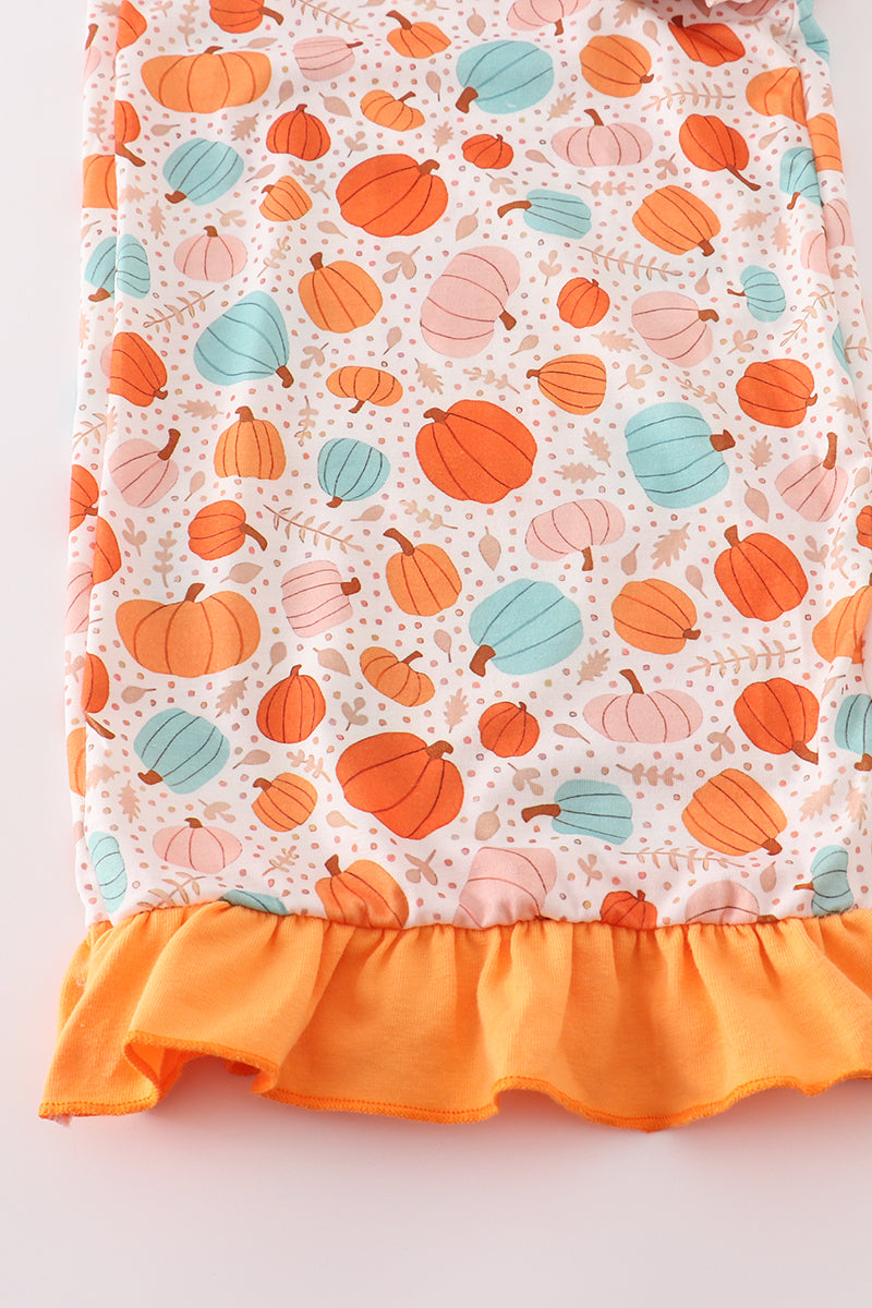 Orange Pumpkin Print Mom Ruffle Pants