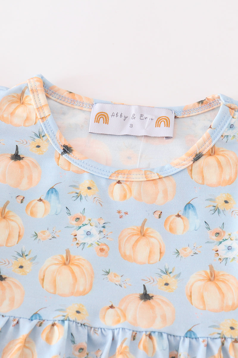 Pumpkin Print Ruffle Girl Set