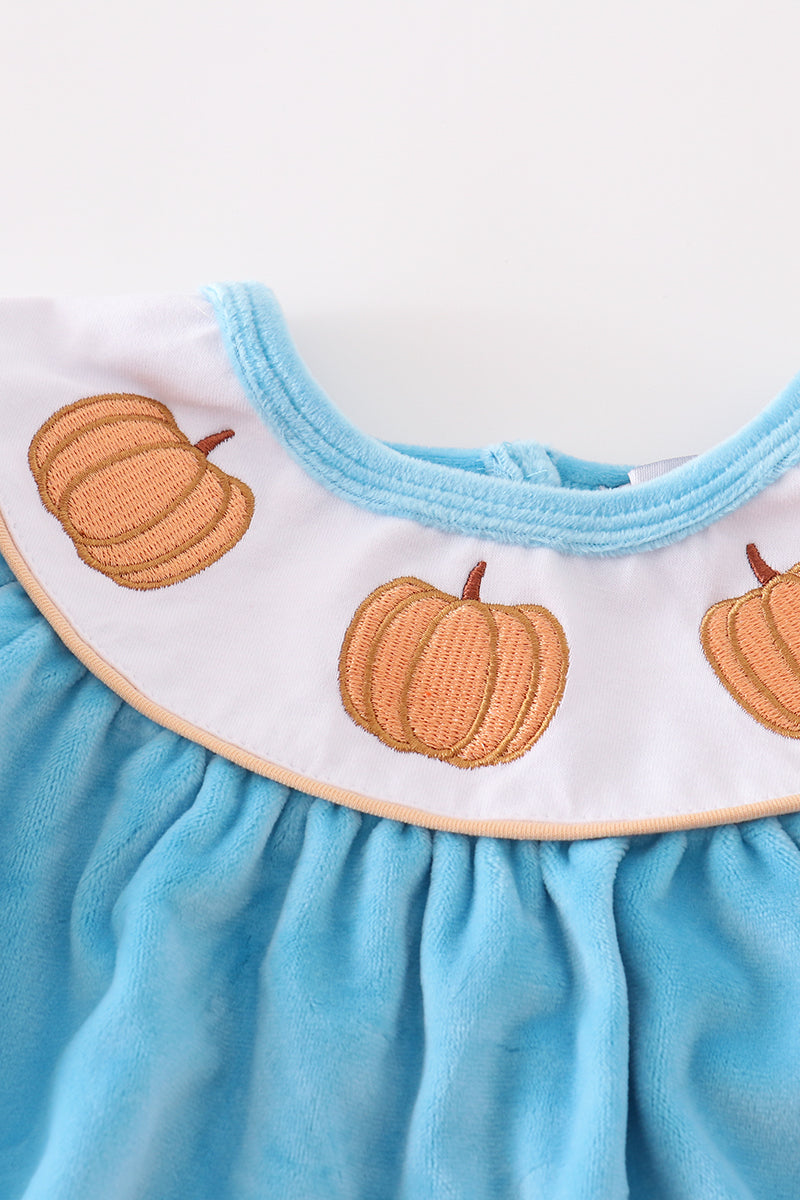 Blue Velvet Pumpkin Embroidery Girl Bubble