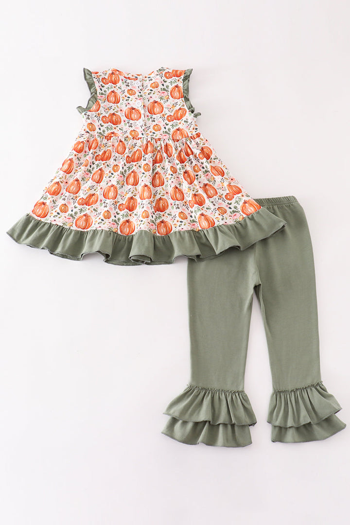 Green Pumpkin Ruffle Girl Set