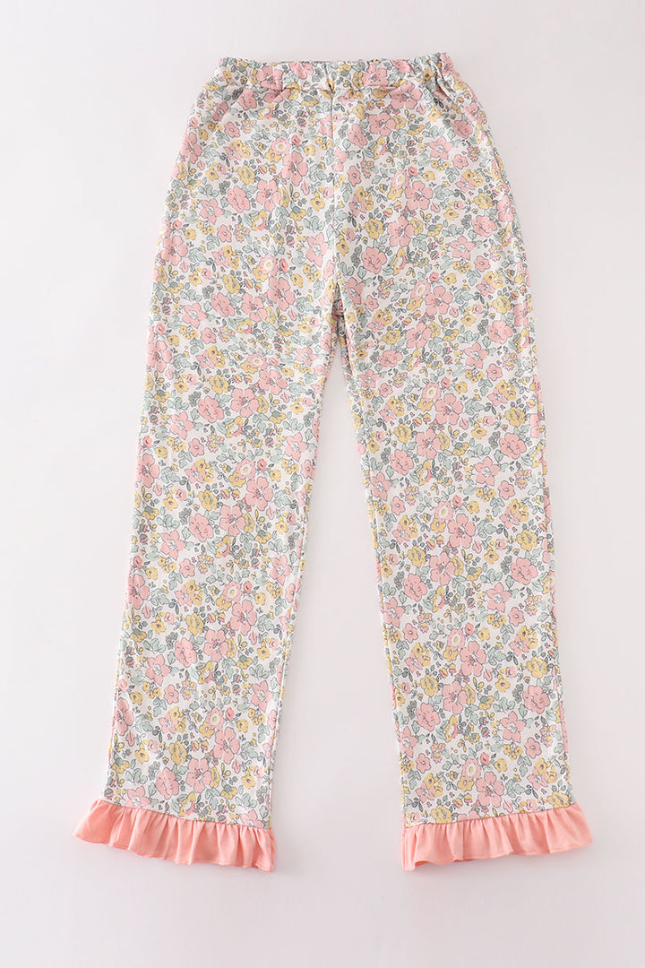 Pink Floral Print Mom Pajamas Pants