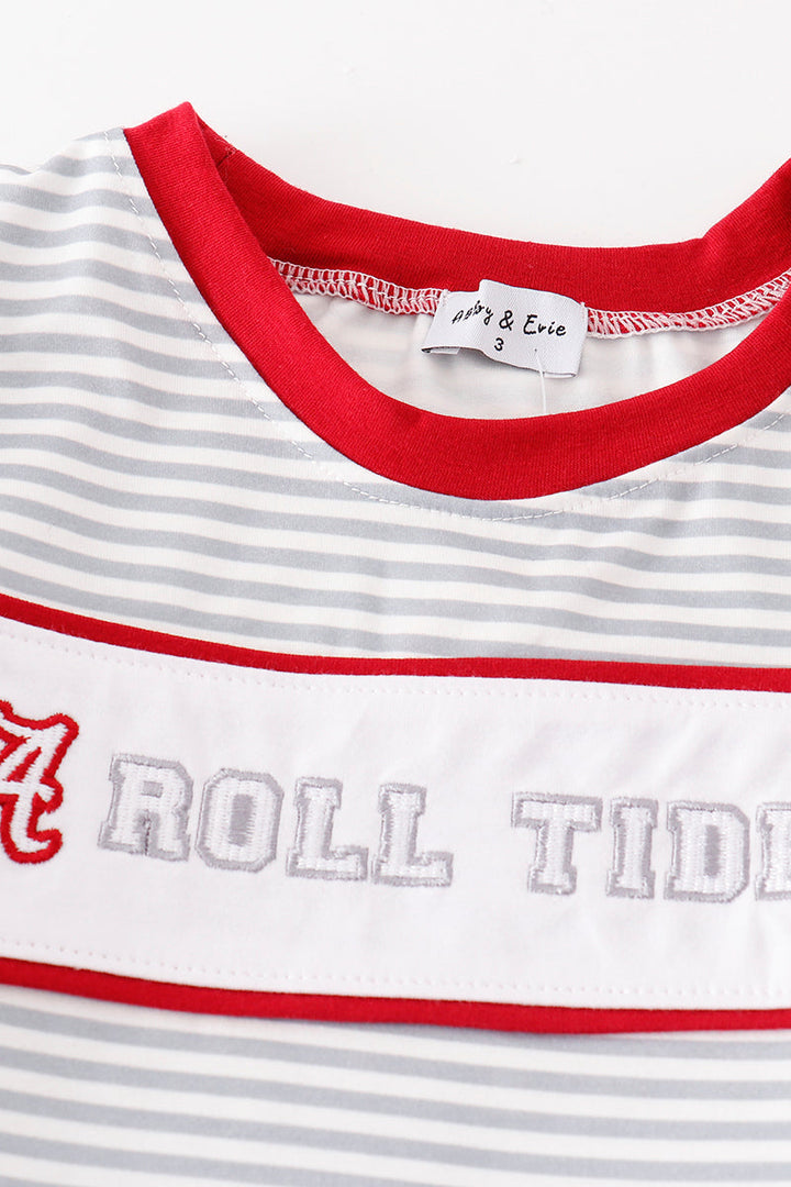 Maroon Roll Tide Embriodery Stripe Boy Set