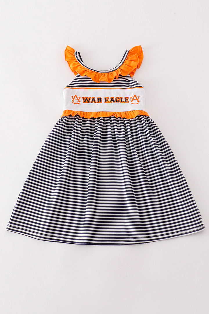 Navy War Eagle Embroidery Stripe Dress