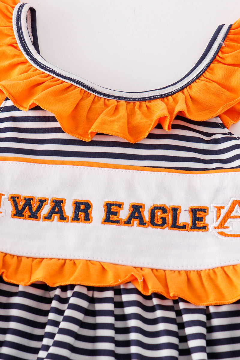 Navy War Eagle Embroidery Stripe Dress