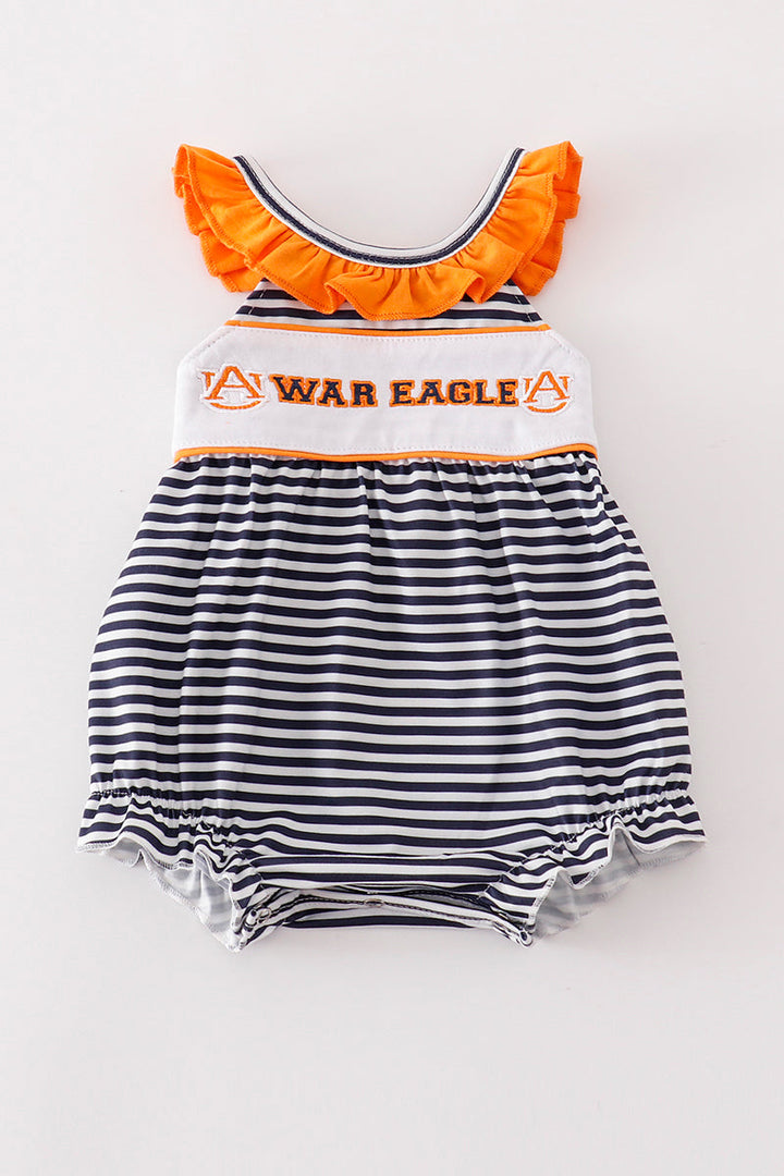 Navy War Eagle Embroidery Stripe Girl Bubble