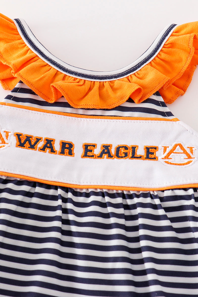 Navy War Eagle Embroidery Stripe Girl Bubble