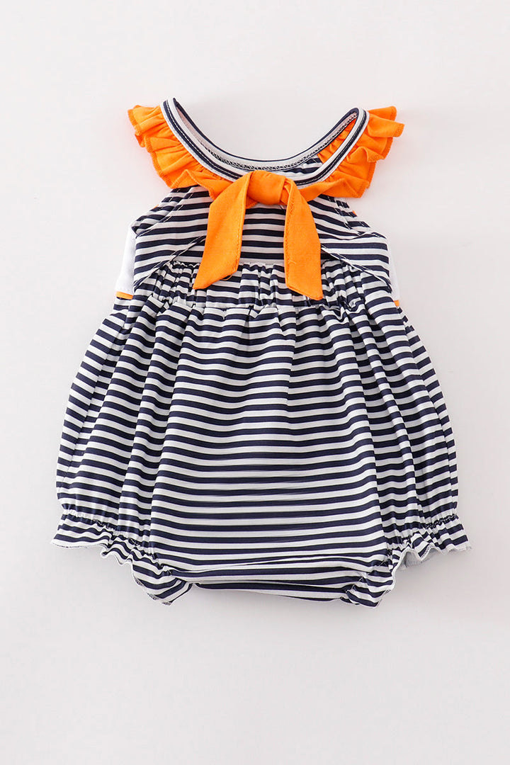 Navy War Eagle Embroidery Stripe Girl Bubble